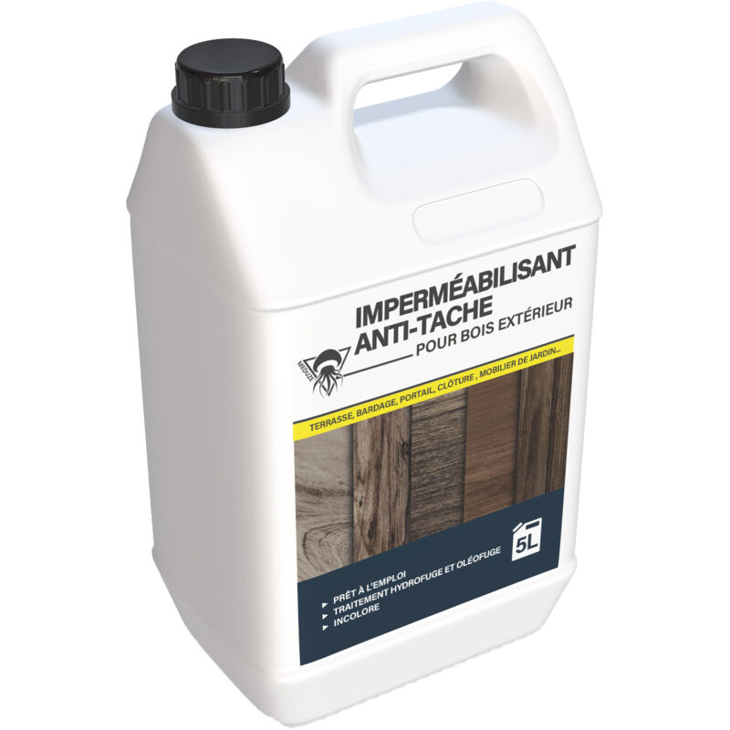 Méduze - Imperméabilisant et anti-tache pour bois extérieur 5L - Produit 2 en 1 - Prêt à l'emploi - Incolore - Respirant - Professionnel
