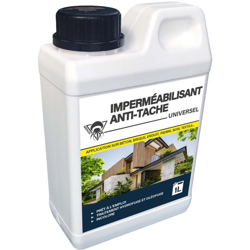 Méduze - Imperméabilisant et anti-tache universel pour matériaux de construction 1L - Produit 2 en 1 - Prêt à l'emploi - Incolore - Respirant