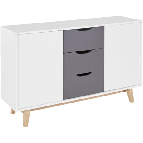 Meera-Buffet avec 2 Portes et 3 Tiroirs en MDF Blanc Anthracite