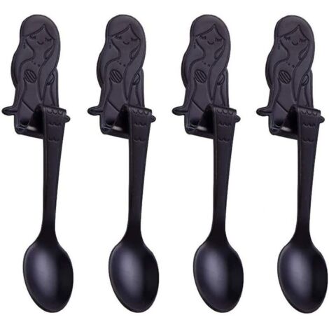 Meerjungfrauen-Löffel aus Edelstahl, 4er-Pack (schwarz)