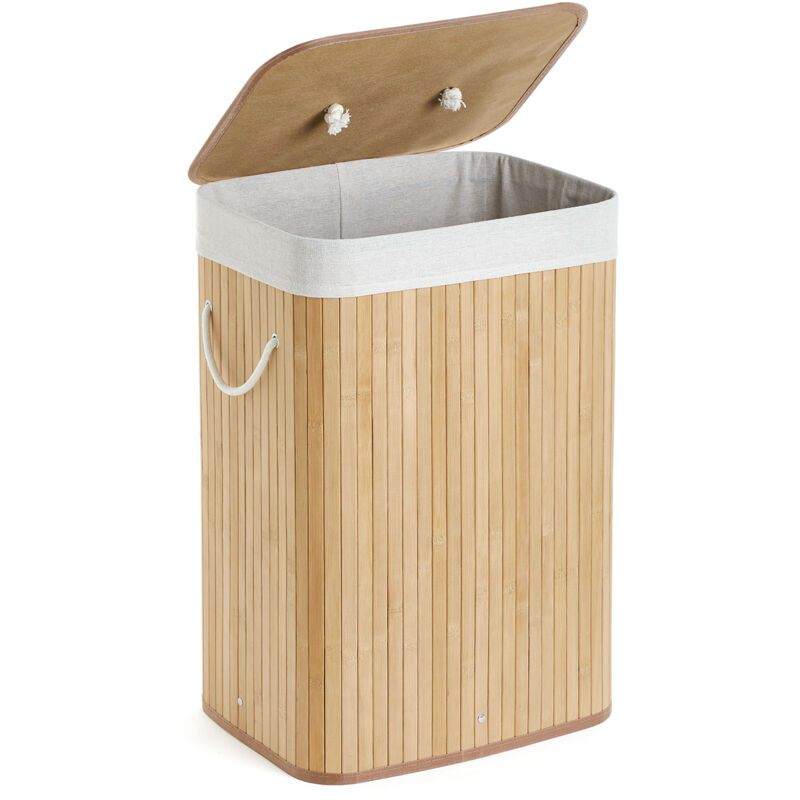 Mondeer 72L Corbeille à Linge,Panier à Linge en Bambou,Rectangulaire,Boîte de Rangement à Linge Pliable avec Couvercle Amovible,40 x 30 x 60 cm,