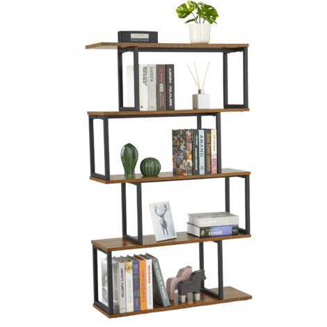 Meerveil Bücherregal, Standregal, mit Metallrahmen, 76x24x127.5cm, Braun