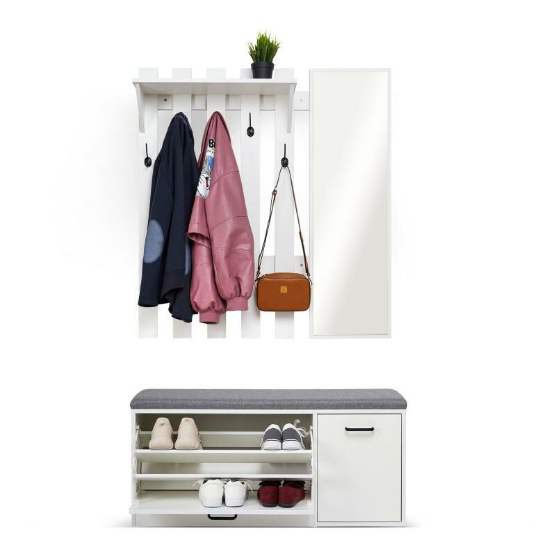 Meerveil - Ensemble de meubles d'entrée porte manteau avec miroir et banc à chaussures hauteur ajustée pour le couloir l'Entrée la chambre blanc