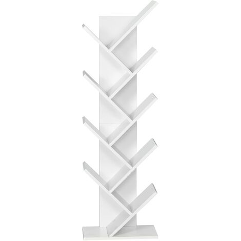 Meerveil Libreria, Scaffale in Legno ad Albero Moderna 8 Piani Autoportante per Soggiorno Libreria 40 x 20 x 127 cm Bianco
