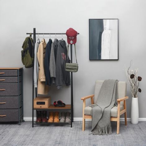 Porte-manteau vintage en bois et métal – Dimensions 64x41x162 cm – Charge 20 kg pour vêtements – Etagère 25 kg pour accessoires – Meerveil