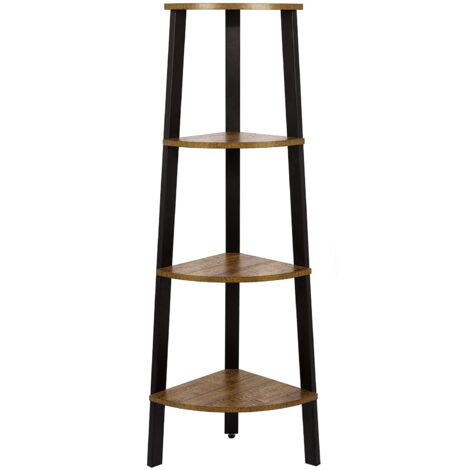 Meerveil Scaffale ad Angolo con 4 Ripiani, Mobile Portaoggetti Mensole Libreria Angoliera Vintage, per la Casa, Soggiorno, Camera da Letto, Balcone, Bagno, Marrone et Nero