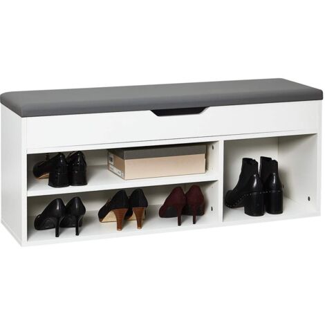 Meerveil Scarpiera da Ingresso con Cuscino Imbottito, con Scaffale e scompartimenti Panca Sedile Cuscino Organizer portascarpe salvaspazio in Legno, Bianco