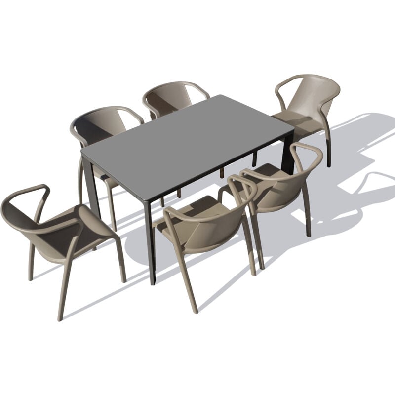 Meet - Ensemble repas de jardin 6 places en aluminium laqué gris anthracite Ezpeleta