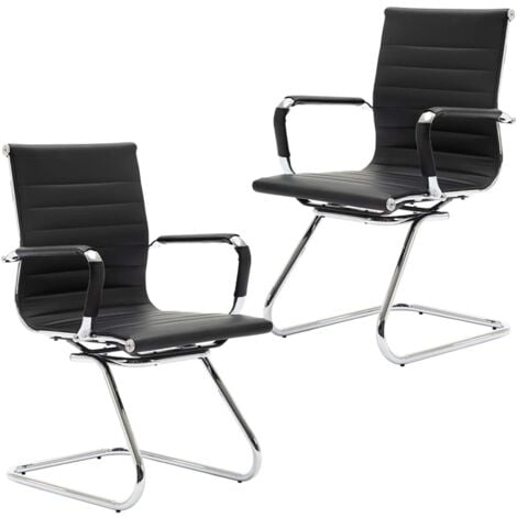Meeting Office Chairs Set of 2 in PU Leather Reception Chairs Cantilever for Boardroom Conference, Black, Wahson