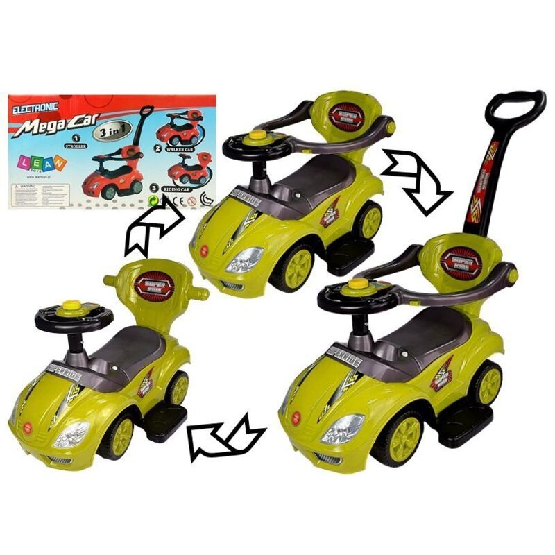 Mega Car 3en1 Jaune Porteur avec Poussoir