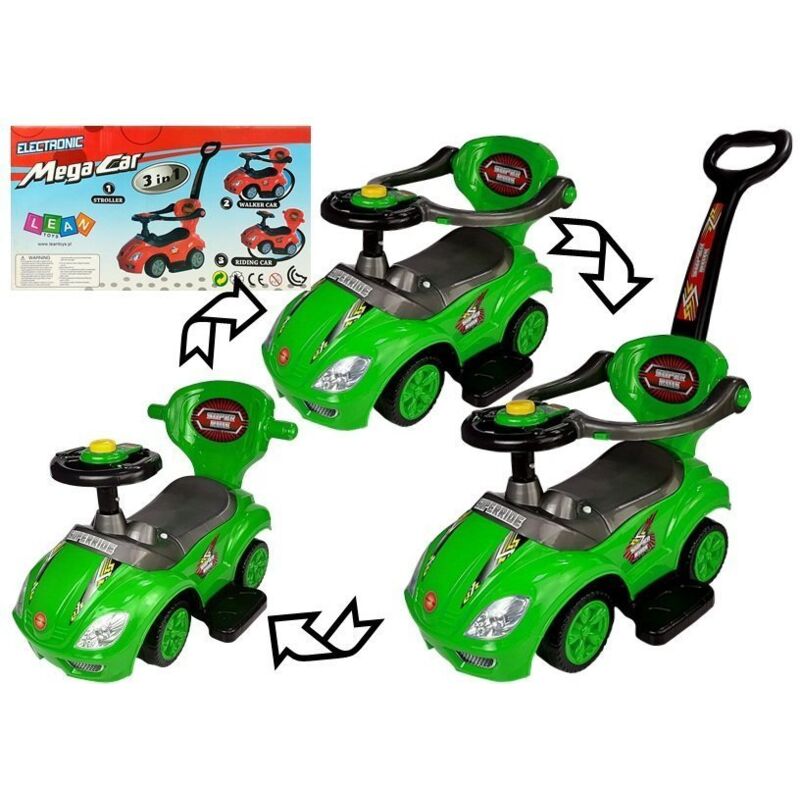 Mega Car 3en1 Vert Porteur avec Poussoir