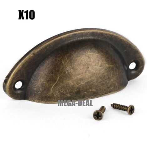Mega-Deal 10pcs Coquille Fer Poignée Porte Cabinet Bouton Tiroir Placard Intérieure Meuble Tirer Avec Vis (couleur bronze)