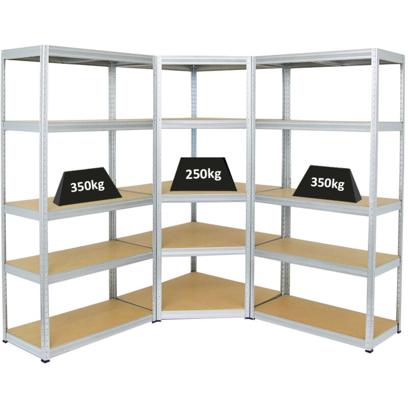 Mega Deal 1x Étagère d'angle + 2x Étagère charge lourde slim elephant s Galvanisé Lot d'étagères robustes de Garage, Atelier, Cave, sous-sol,