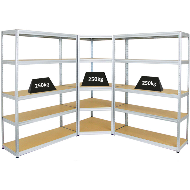 Mega Deal 1x Étagère d'angle + 2x Étagère charge lourde big elephant s Galvanisé Lot d'étagères robustes de Garage, Atelier, Cave, sous-sol,