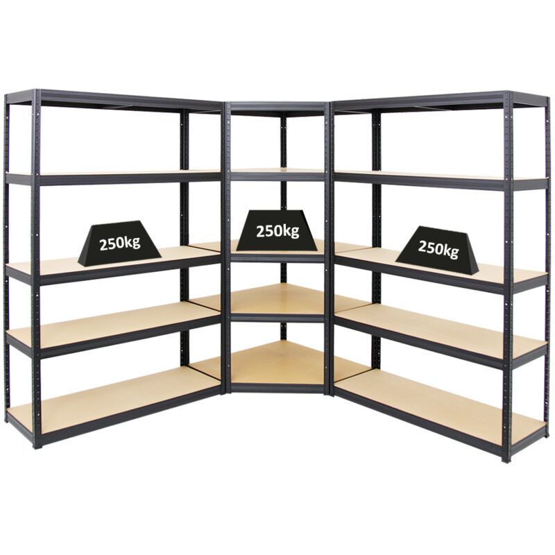 Mega Deal 1x Étagère d'angle + 2x Étagère charge lourde big elephant s Noir Lot d'étagères robustes de Garage, Atelier, Cave, sous-sol, Stockage,