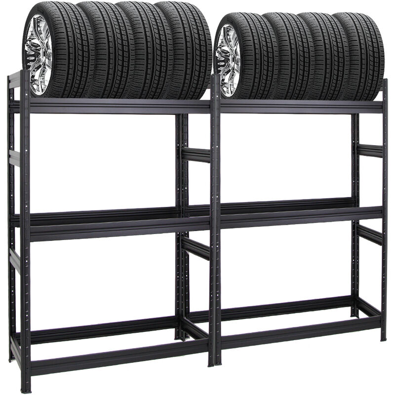 Mega Deal 2x Étagère à pneus DINO HxLxP 180x120x50cm 150kg par niveau 12 pneus Noir Porte-Pneu, Rayonnage, Stockage, Rangement pneus, Atelier &