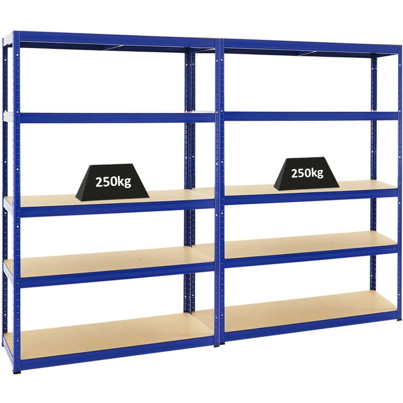 Mega Deal 2x Étagère charge lourde big elephant s HxLxP 180x120x45cm 250kg par niveau Bleu Lot d'étagères robustes de Garage, Atelier, Cave,