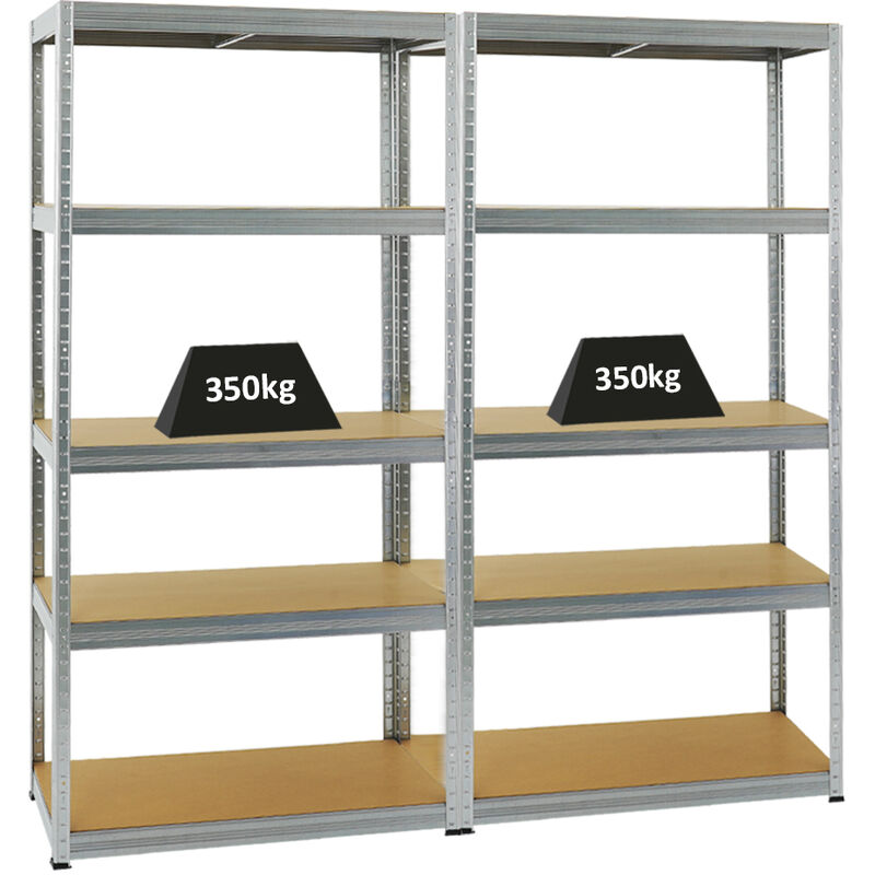 Mega Deal 2x étagères robustes SLIM ELEPHANT S HxLxP 180x90x45cm 5 Niveaux Charge du compartiment 350kg Galvanisé Étagère de garage, étagère de cave