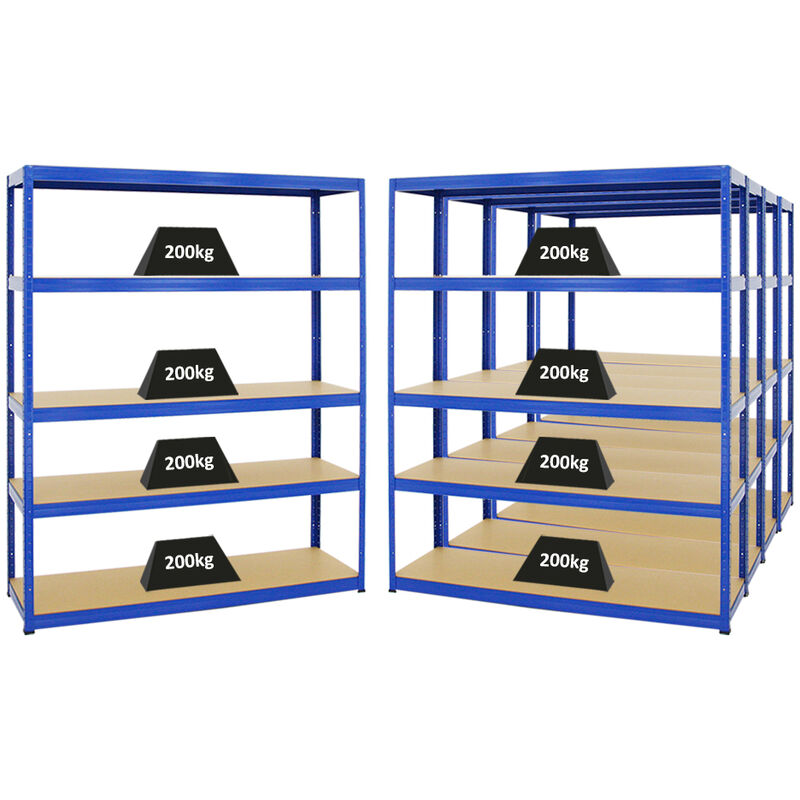 Mega Deal 5x Étagère charge lourde giant elephant HxLxP 180x150x45cm 200kg par niveau Bleu Lot d'étagères robustes de Garage, Atelier, Cave,