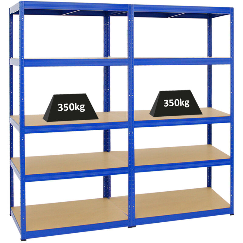 Mega Deal 2x Étagère charge lourde slim elephant m HxLxP 180x90x60cm 5 niveaux 350kg par niveau Bleu Lot d'étagères robustes de Garage, Atelier,