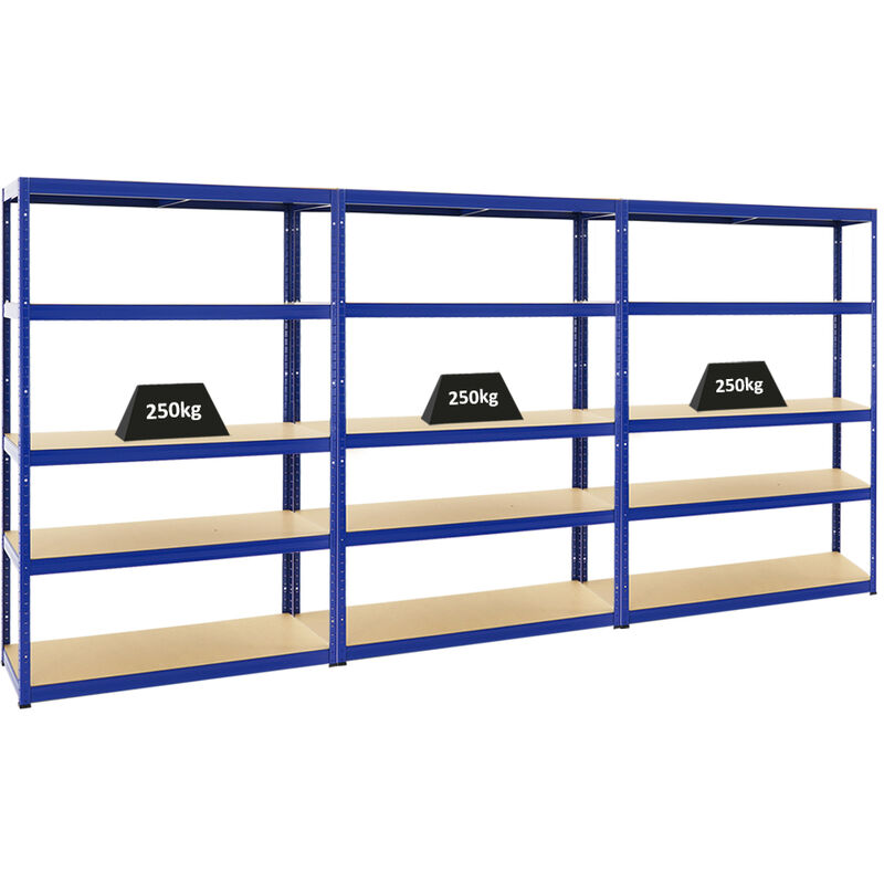 Mega Deal 3x Étagère charge lourde big elephant s HxLxP 180x120x45cm 250kg par niveau Bleu Lot d'étagères robustes de Garage, Atelier, Cave,