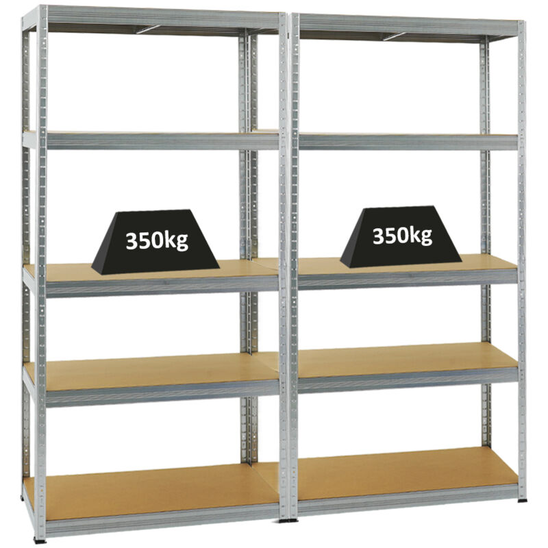 Mega Deal 2x étagères robustes SLIM ELEPHANT M HxLxP 180x90x60cm 5 Niveaux Charge du compartiment 350kg Galvanisé Étagère de garage, étagère de cave