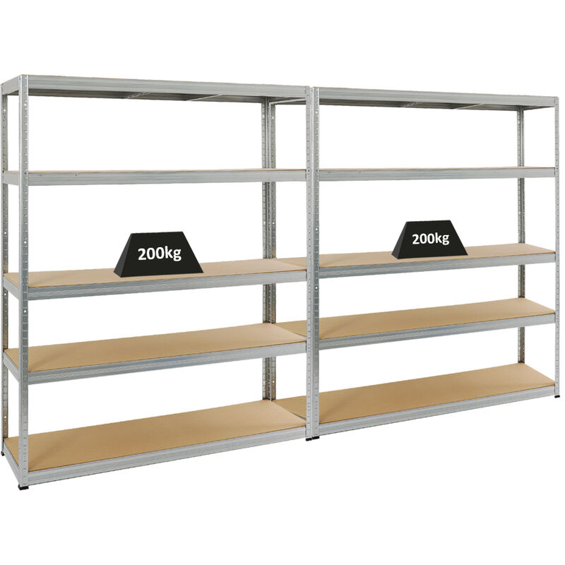 Mega Deal 2x Étagère charge lourde giant elephant HxLxP 180x150x45cm 200kg par niveau Galvanisé Lot d'étagères robustes de Garage, Atelier, Cave,