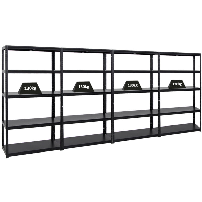 Mega Deal 4x Étagère charge lourde steel eagle HxLxP 180x100x40cm 130kg par niveau Noir Lot d'étagères robustes de Garage, Atelier, Cave, sous-sol,