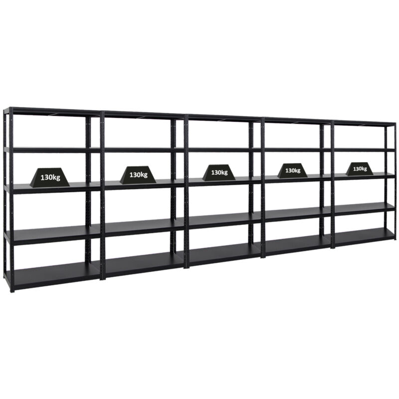 Mega Deal 5x Étagère charge lourde steel eagle HxLxP 180x100x40cm 130kg par niveau Noir Lot d'étagères robustes de Garage, Atelier, Cave, sous-sol,