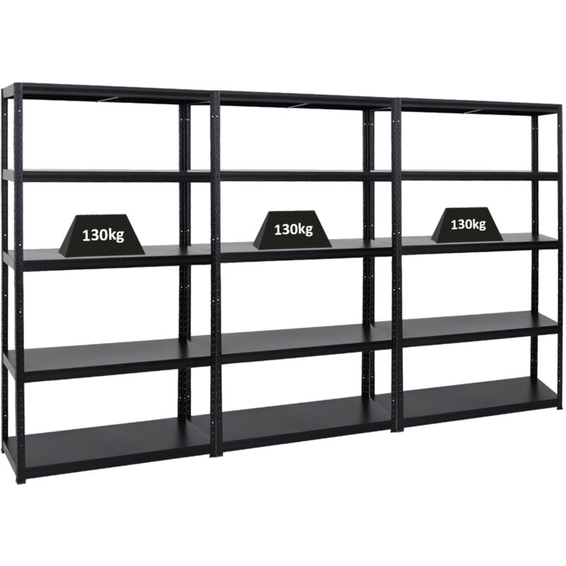 Mega Deal 3x Étagère charge lourde steel eagle HxLxP 180x100x40cm 130kg par niveau Noir Lot d'étagères robustes de Garage, Atelier, Cave, sous-sol,