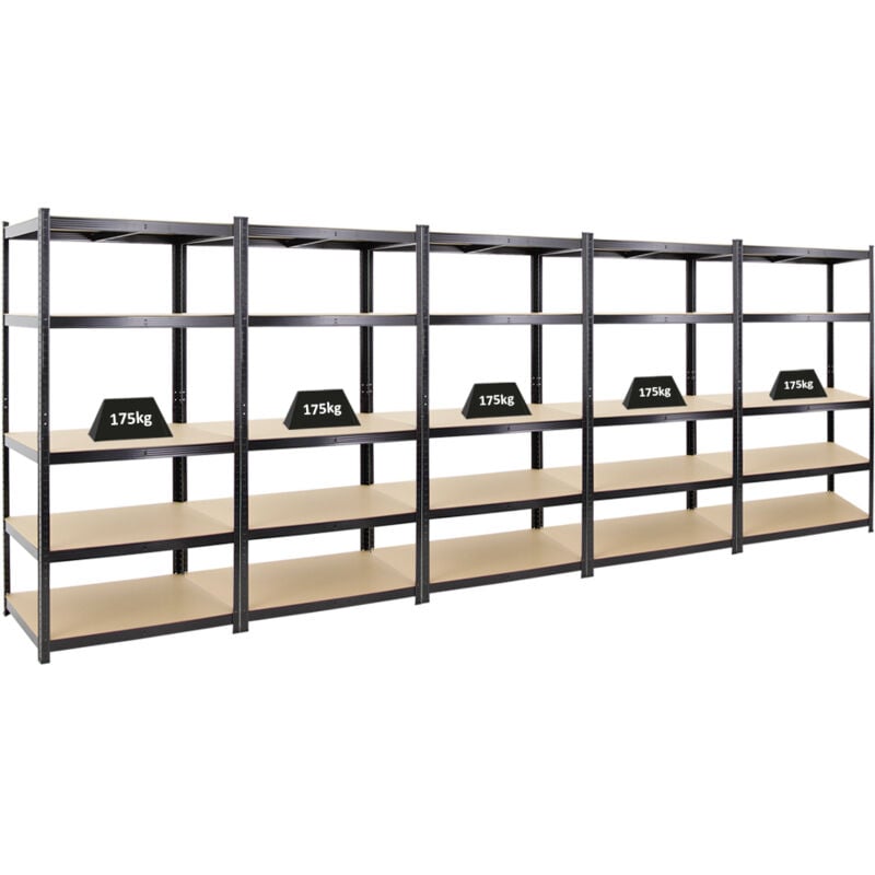 Mega Deal 5x étagère robuste taurus HxLxP 180x90x60cm Charge du compartiment 175kg Noir étagère de garage étagère de cave