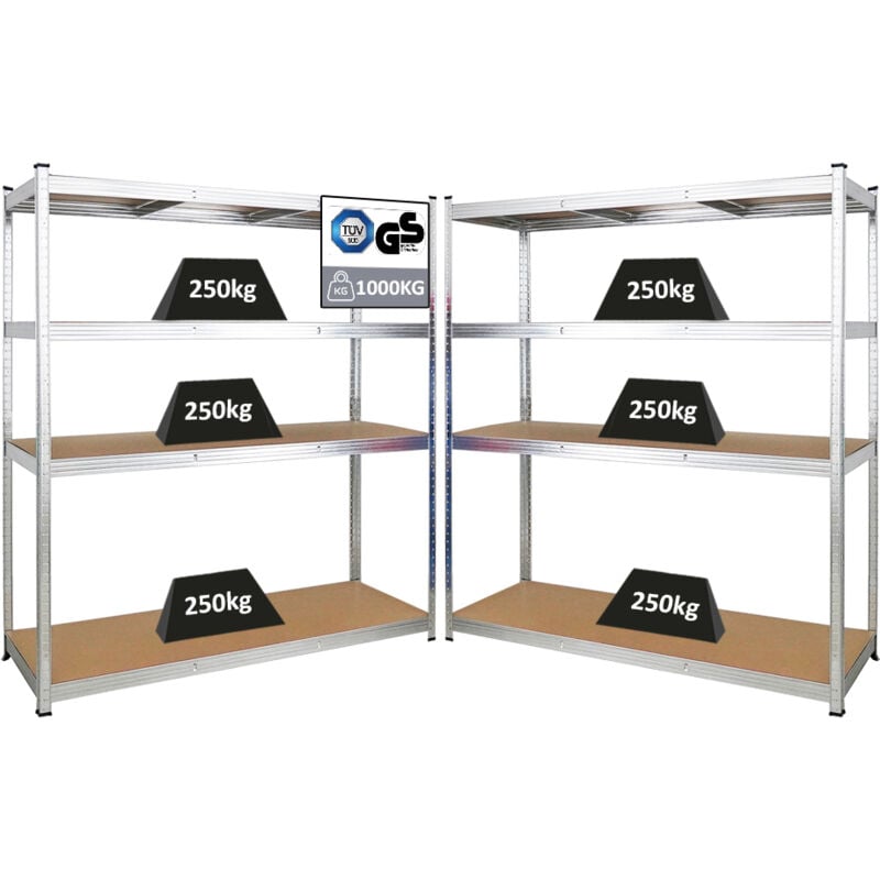 Mega Deal 2x Étagère pour charges lourdes taurus xl HxLxP 180x160x60cm Charge par plateau 250kg Galvanisé