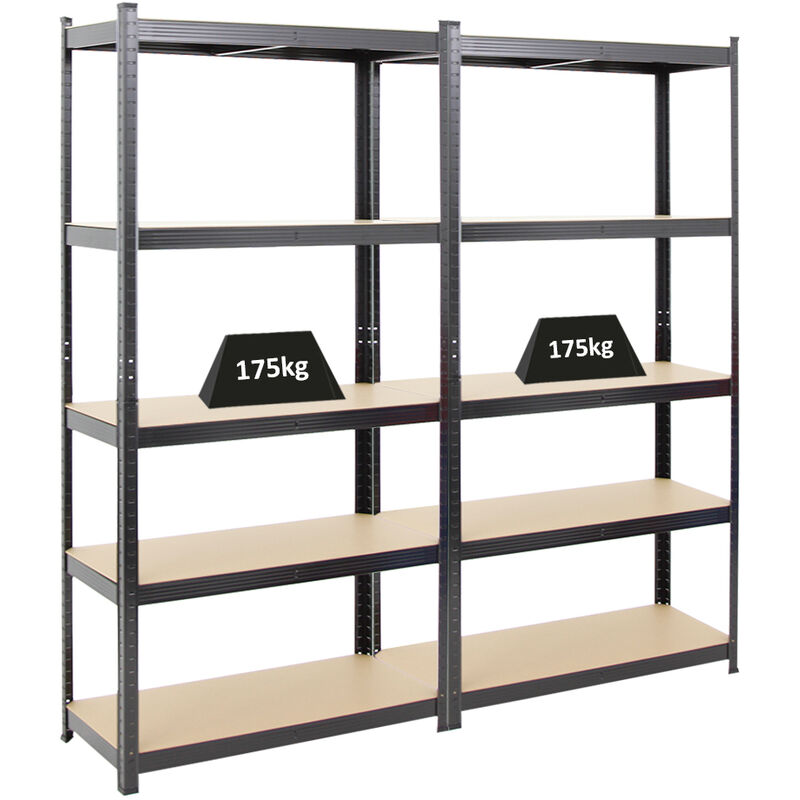 Mega Deal 2x étagère robuste ragnar HxLxP 180x90x40cm Charge du compartiment 175kg Noir Étagère de garage, étagère de cave