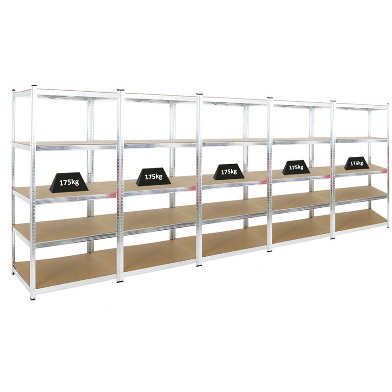 Mega Deal 5x étagère robuste ragnar HxLxP 180x90x60cm Charge du compartiment 175kg Galvanisé Étagère de garage, étagère de cave