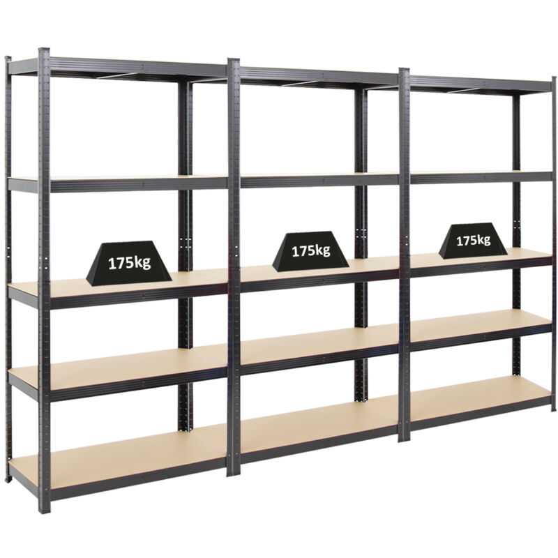 Mega Deal 3x étagère robuste ragnar HxLxP 180x90x40cm Charge du compartiment 175kg Noir Étagère de garage, étagère de cave