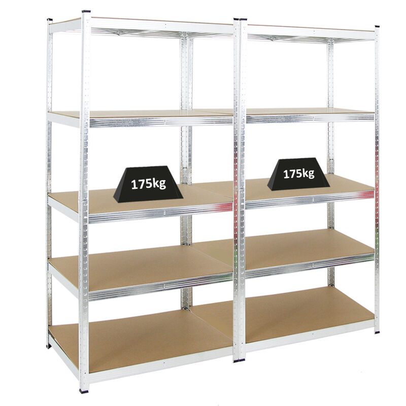 Mega Deal 2x étagère robuste ragnar HxLxP 180x90x60cm Charge du compartiment 175kg Galvanisé Étagère de garage, étagère de cave