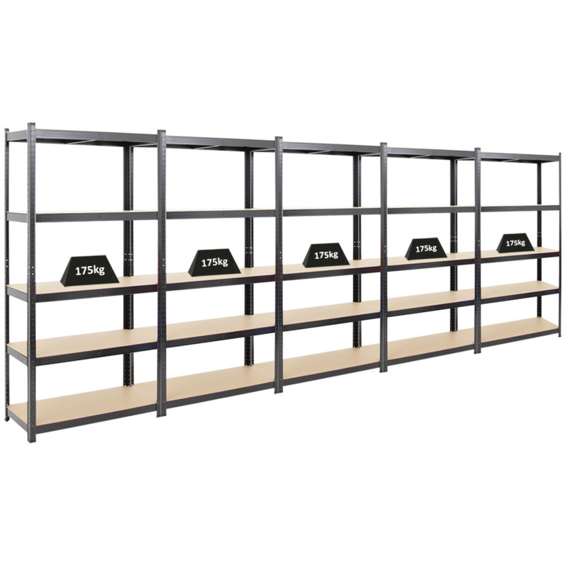 Mega Deal 5x étagère robuste ragnar HxLxP 180x90x40cm Charge du compartiment 175kg Noir Étagère de garage, étagère de cave