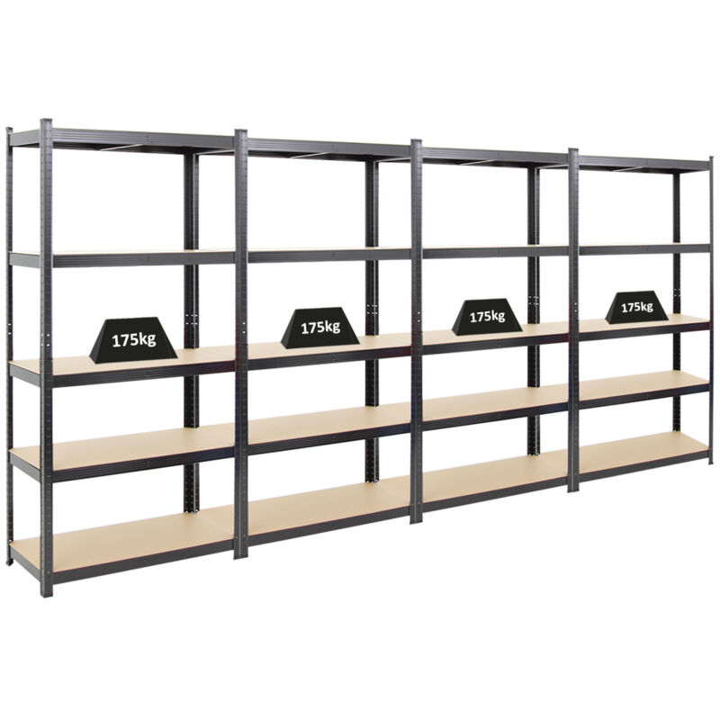 Mega Deal 4x étagère robuste ragnar HxLxP 180x90x40cm Charge du compartiment 175kg Noir Étagère de garage, étagère de cave