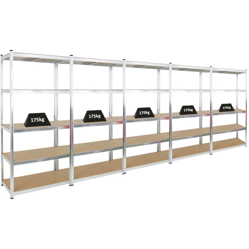 Mega Deal 5x étagère robuste giant ragnar HxLxP 200x100x50cm Charge du compartiment 175kg Galvanisé Étagère de garage, étagère de cave - Verzinkt