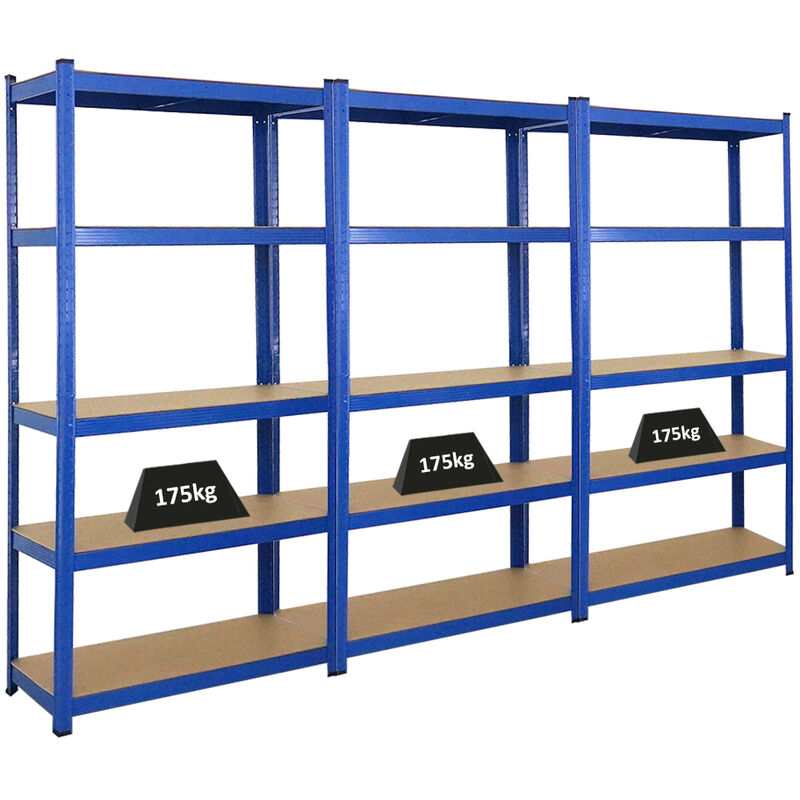 Mega Deal 3x étagère robuste RAGNAR HxLxP 180x90x40cm Charge du compartiment 175kg Bleu