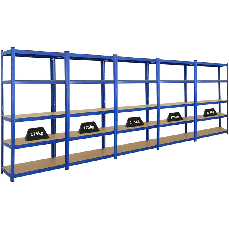 Mega Deal 5x étagère robuste ragnar HxLxP 180x90x40cm Charge du compartiment 175kg Bleu