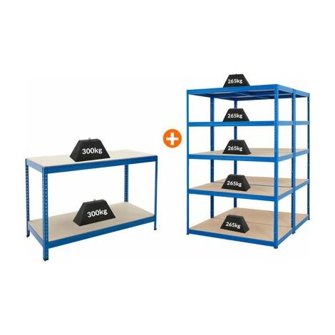 Mega Deal 2x Kellerregal und 1x Werkbank HxBxT 178 x 120 x 60 cm Blau