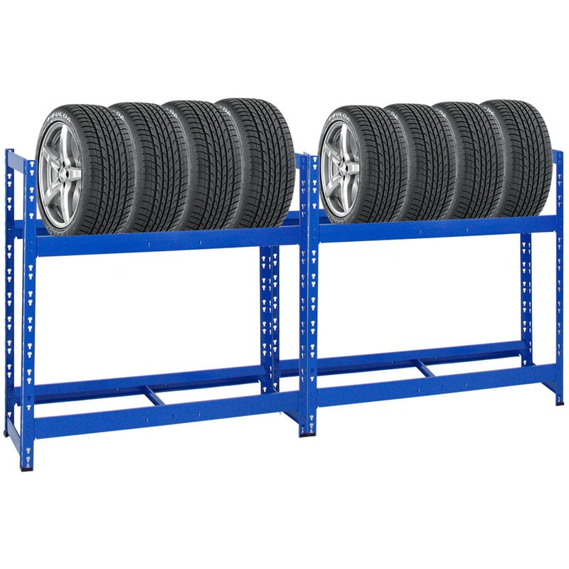 Mega Deal 2x Étagère à pneus tiger HxLxP 100x110x35cm Charge max. 150kg Jusqu'à 16 pneus 2 niveaux Bleu Porte-Pneu, rack à pneus, rayonnage,