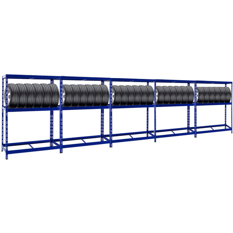 Mega Deal 5x Étagère à pneus tiger HxLxP 180x130x50cm jusqu'à 60 pneus avec tablette Bleu Porte-Pneu, Rayonnage, Stockage, Rangement de pneus,