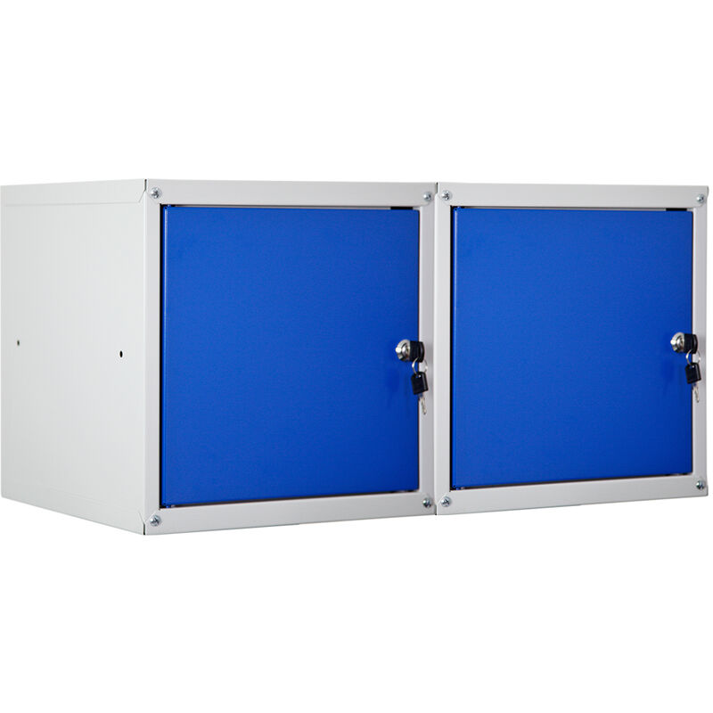 Mega Deal 2x Casier métallique verouillable cubic HxLxP 35x35x35cm Gris/Bleu Armoire à casier cube, consigne polyvalente, vestiaire, placard en métal
