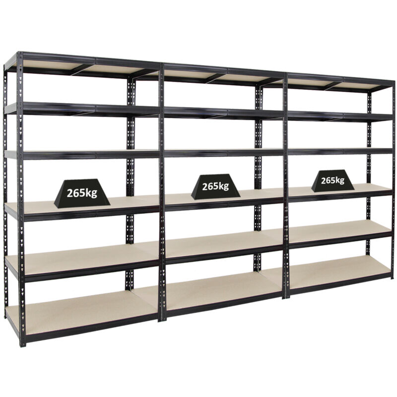 Mega Deal 3x Étagère charge lourde giant tiger xl HxLxP 220x120x60cm 265kg par niveau Noir Étagère robuste de garage, atelier, cave, sous-sol,