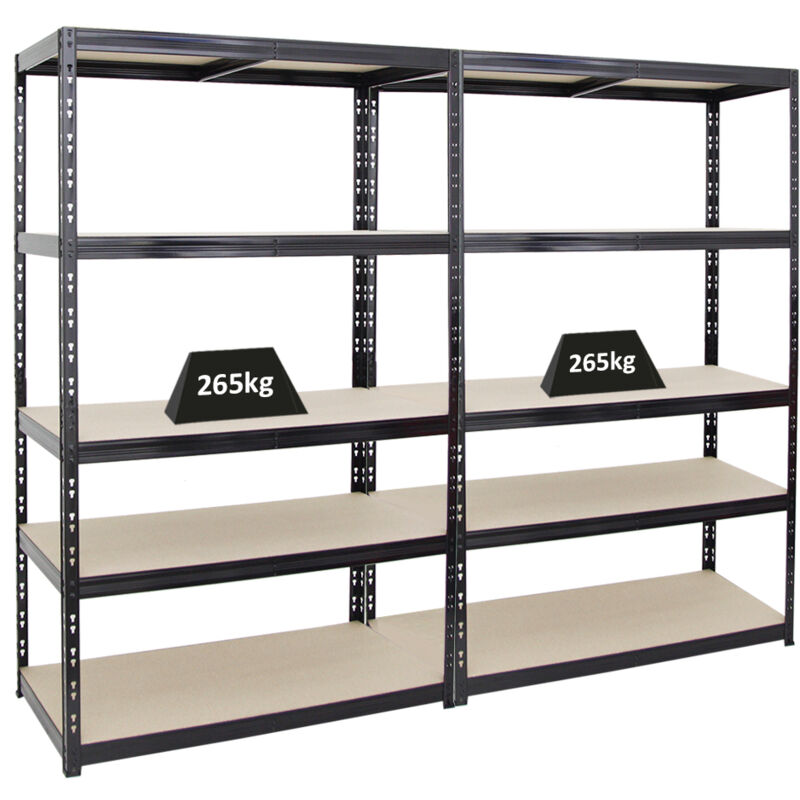 Mega Deal 2x Étagère charge lourde giant tiger HxLxP 200x120x60cm 265 kg par niveau Noir 5 niveaux Étagère robuste de garage, atelier, cave,
