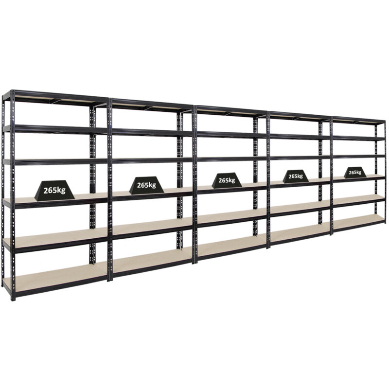 Mega Deal 5x Étagère charge lourde giant tiger xl HxLxP 220x120x40cm 265kg par niveau Noir 6 Niveaux Étagère robuste de garage, atelier, cave,