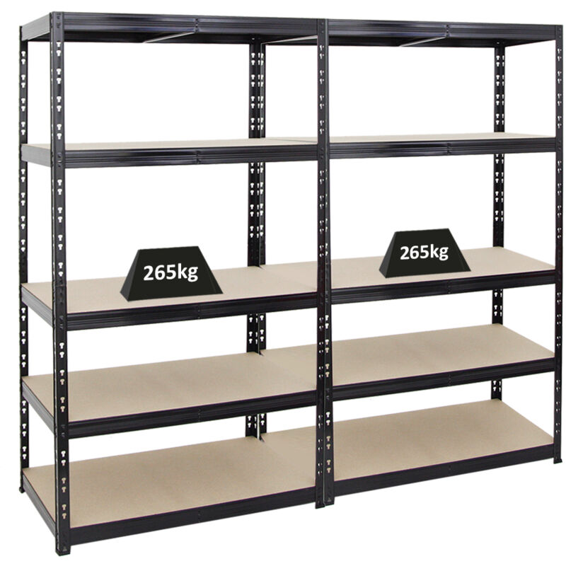 Mega Deal 2x Étagère charge lourde TIGER HxLxP 180x100x60cm 265kg par niveau Noir Étagère robuste de garage, atelier, cave, sous-sol, stockage,