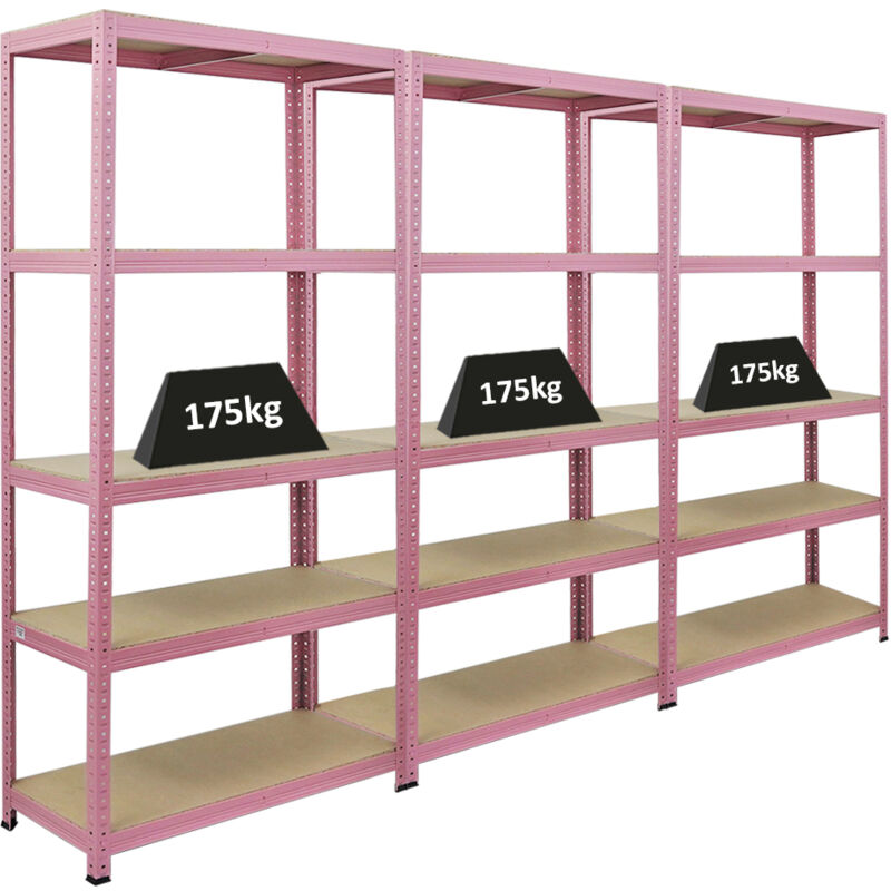 Mega Deal 3x Étagère charge lourde PINK LADY HxLxP 180x90x40cm Capacité de charge 175kg 5 Niveaux Pink